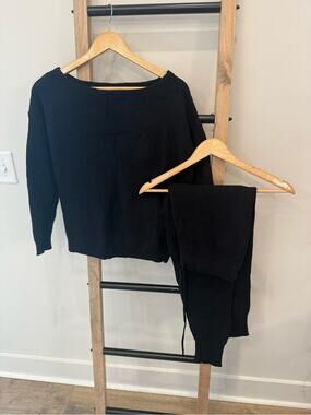 JOYFUNEAR Black Ribbed Knit Set S